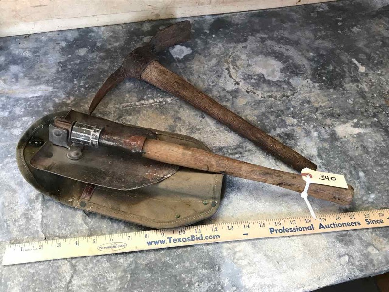 lot 340 image: U.S. Folding Shovel,  Small Pick Axe