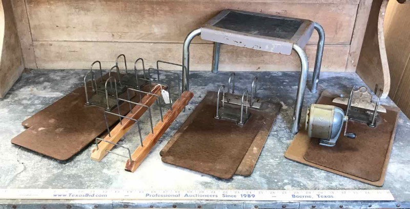lot 380 image: Vintage Clip Boards, Letter Rack, Step Stool