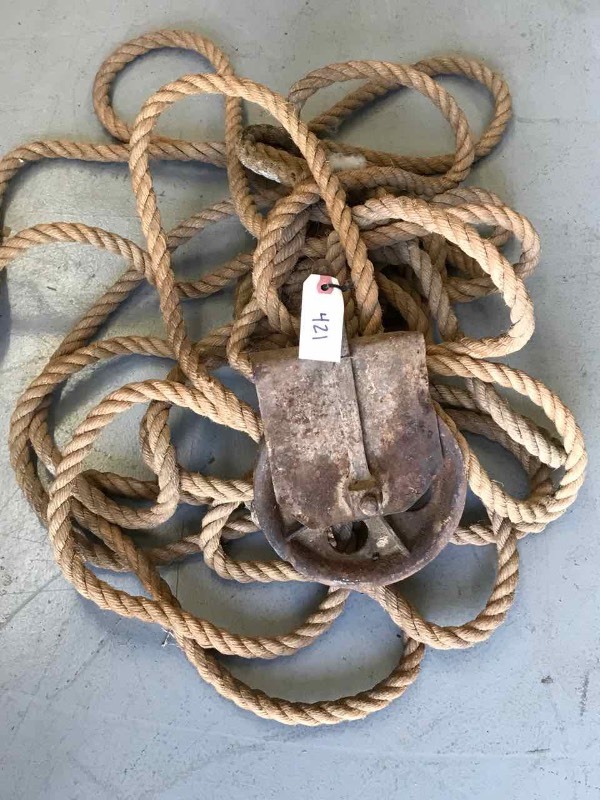 lot 421 image: Antique Barn Pulley with Rope