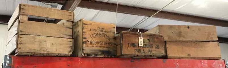 lot 441 image: Old Wood Crates, (1) Drawer Twin Packing, Keeler Brass, (2) Not Marked
