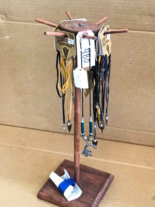 lot 480 image: (12) Necklaces, Stand, 3 Worry Stones