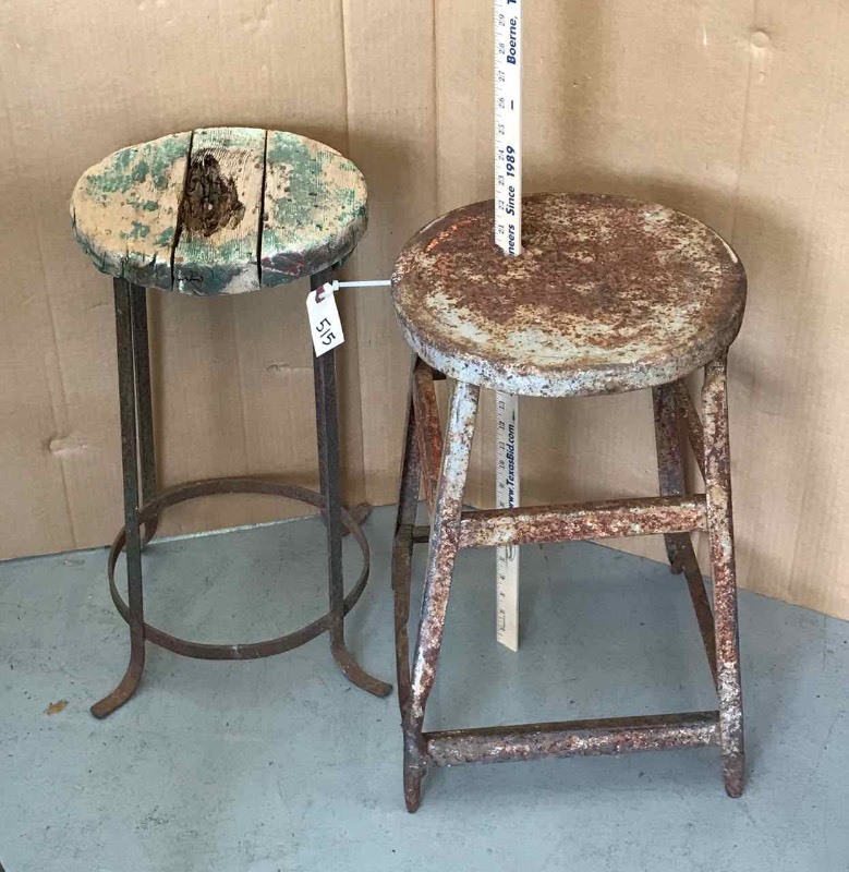 lot 515 image: (2) Weathered Antique Stools