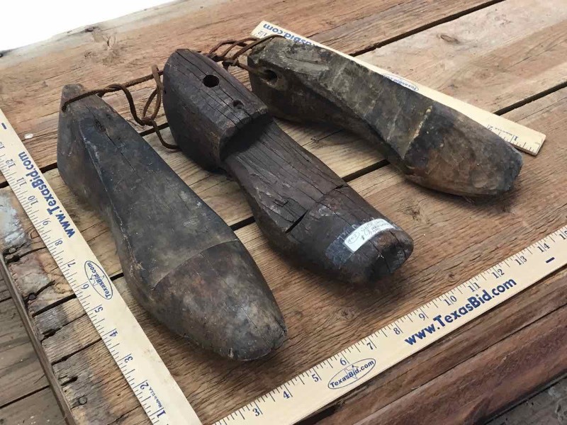 lot 578 image: (3) Antique Hand Hewn Shoe Lathes