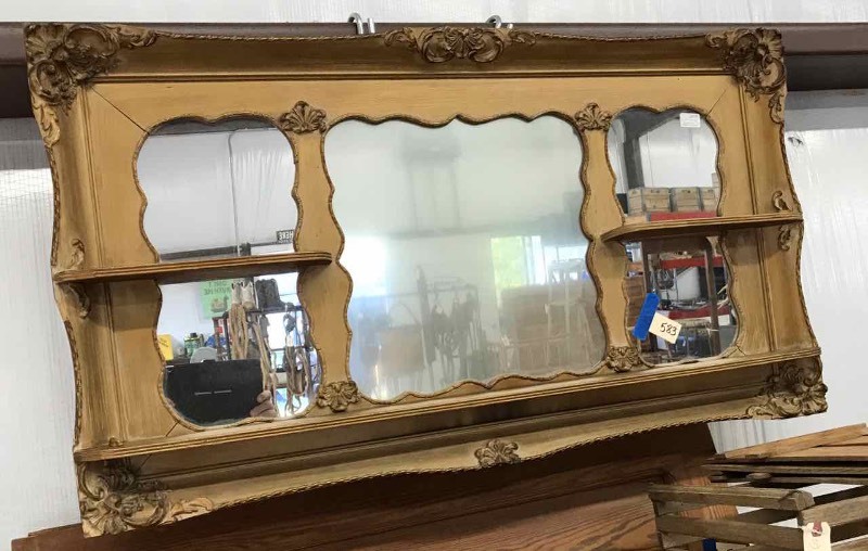 lot 583 image: Antique Framed Mirror with Candle Shelves