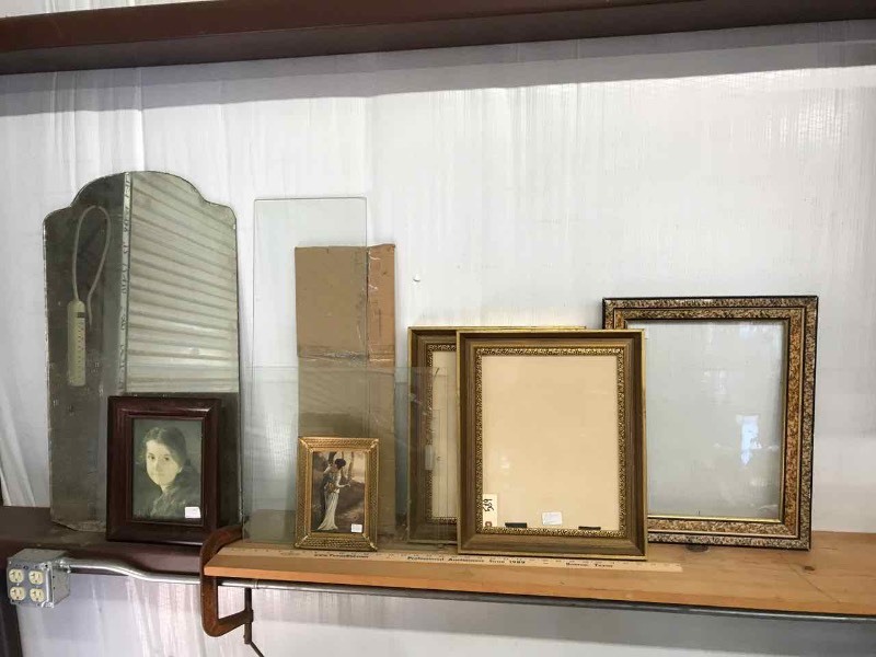 lot 589 image: Asst. Frames, Mirror, Glass Pieces