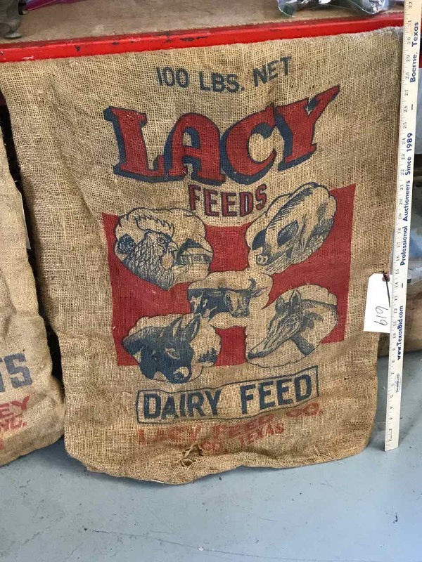 lot 619 image: Old Burlap Feed Bag Lacy