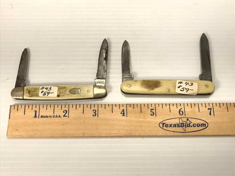 lot 626 image: (2) Pocket Knives Redge Sheffield England (ivory in color) and Pearlized Imperial