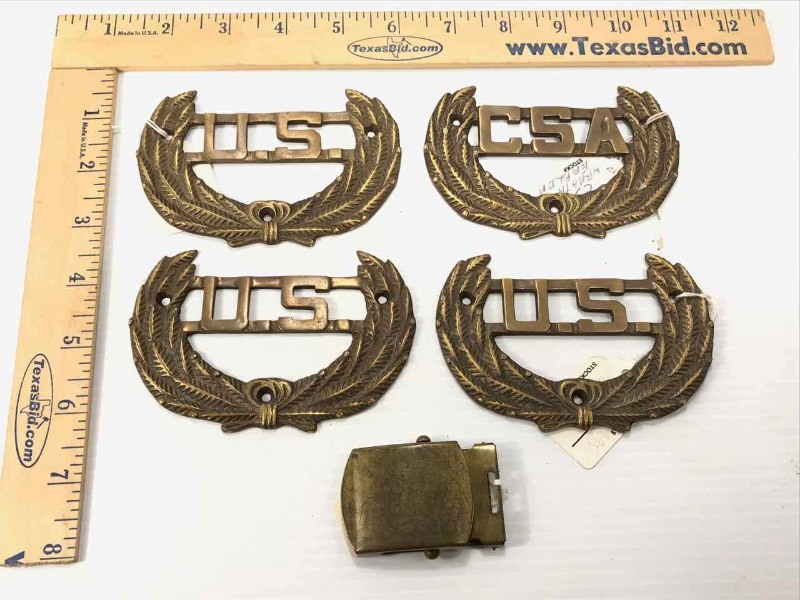 lot 640 image: Reproduction (4) Brass Wreaths, (1) Buckle
