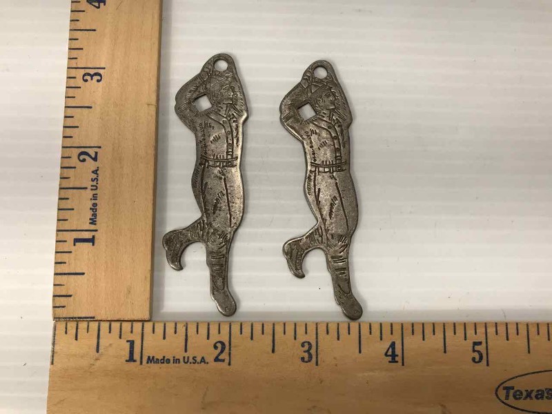 lot 645 image: (2) Antique Coca Cola Bottle Openers, Baseball Pitcher