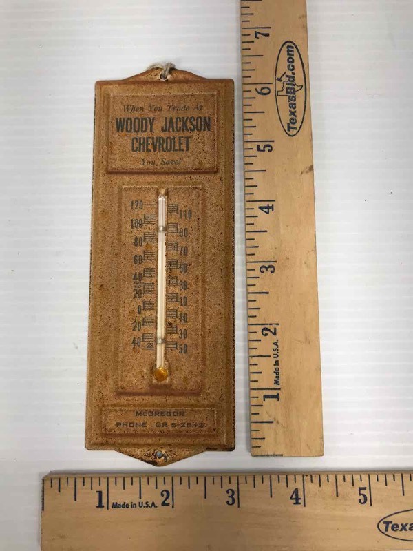 lot 648 image: Vintage Thermometer  McGregor Phone GR 52842 Woody Jackson Chevrolet