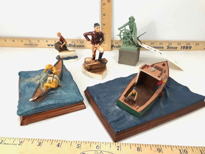 lot 671 image: (5) Woody Dustin Miniatures (ShipsTrapsWhalerNets)