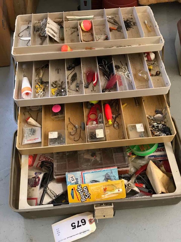 lot 675 image: Tackle Box with Weights, Spoons, Spinners, Etc.