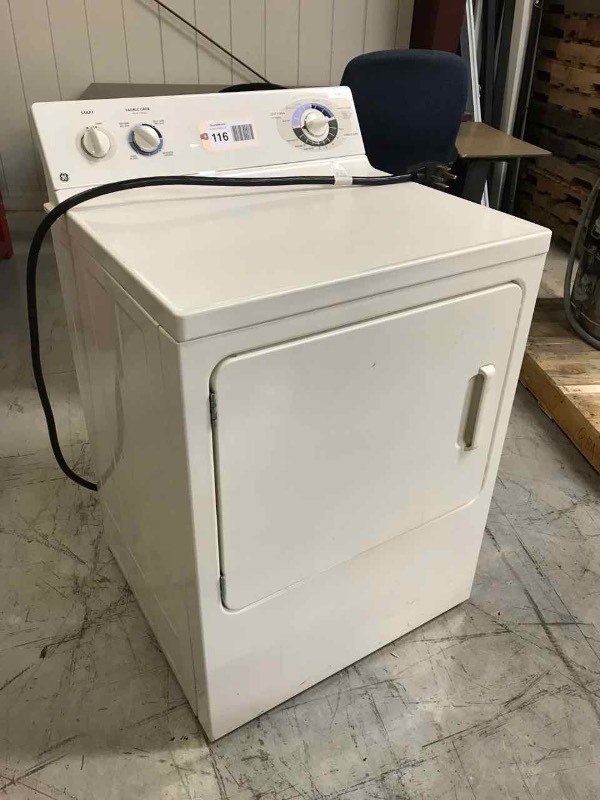 lot 116 image: GE Electric Dryer (BISD said it makes a knocking noise)