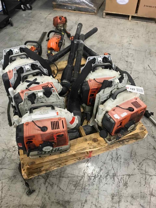 lot 127 image: Pallet of Stihl Blowers, saws, trimmer (unk-cond)