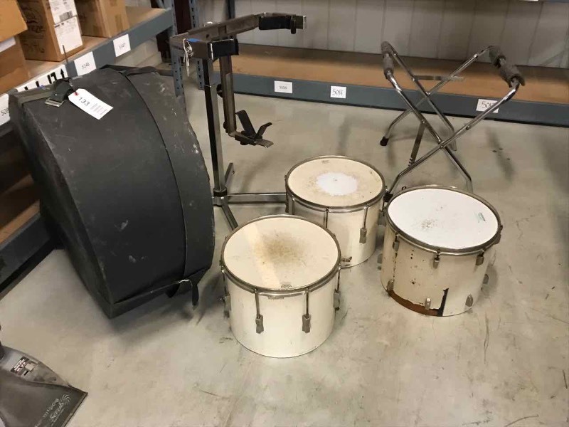 lot 133 image: Misc. Drums, stands, empty case