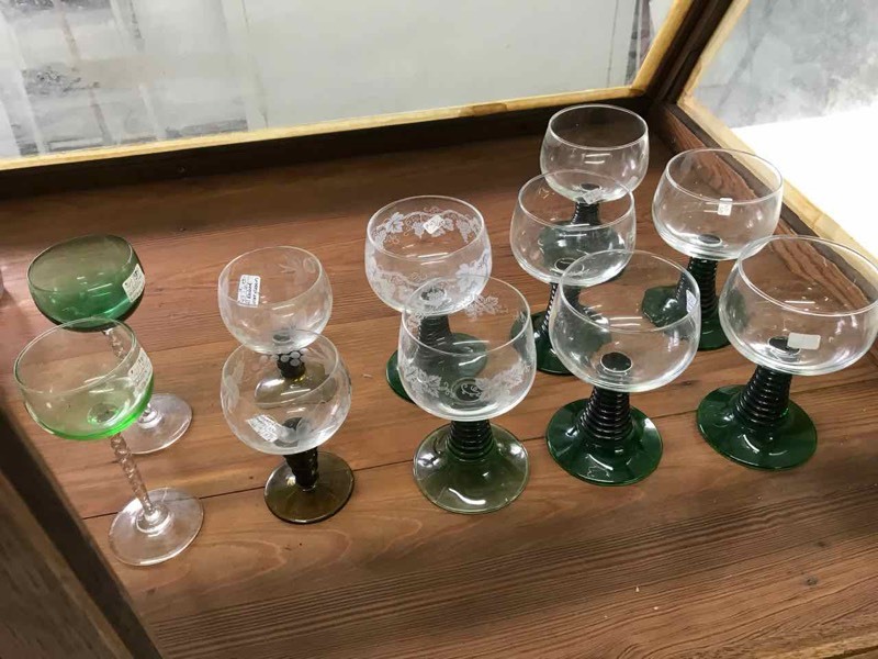 lot 87 image: AntiqueVintage Etched Wine Glasses, Asst. Wine Goblets