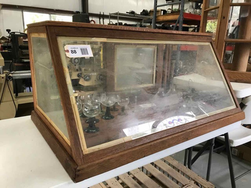 lot 88 image: Antique Oak Slant Front Counter Top Display Case