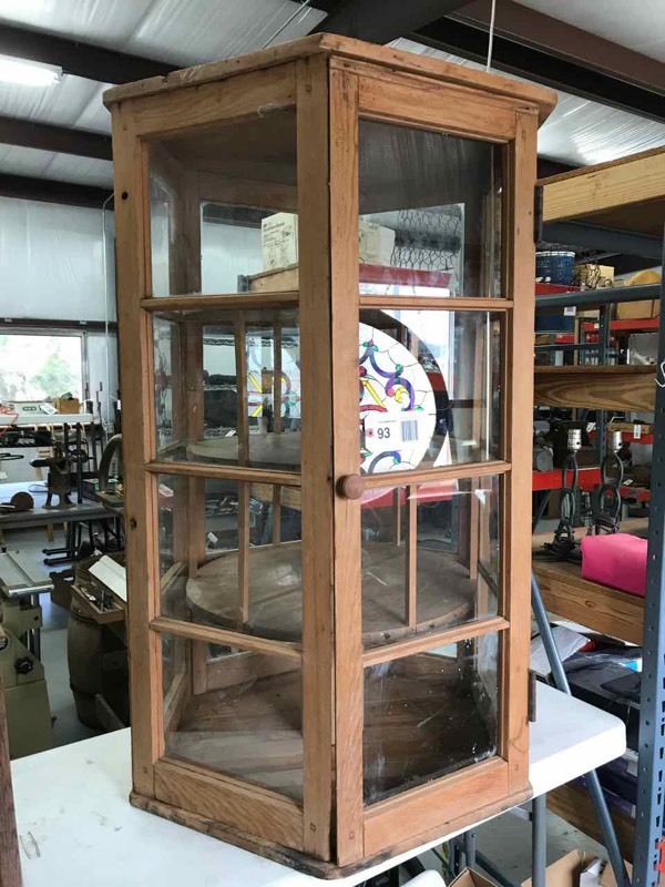 lot 93 image: Antique Pine Revolving Hexagon Shaped Pastry Case