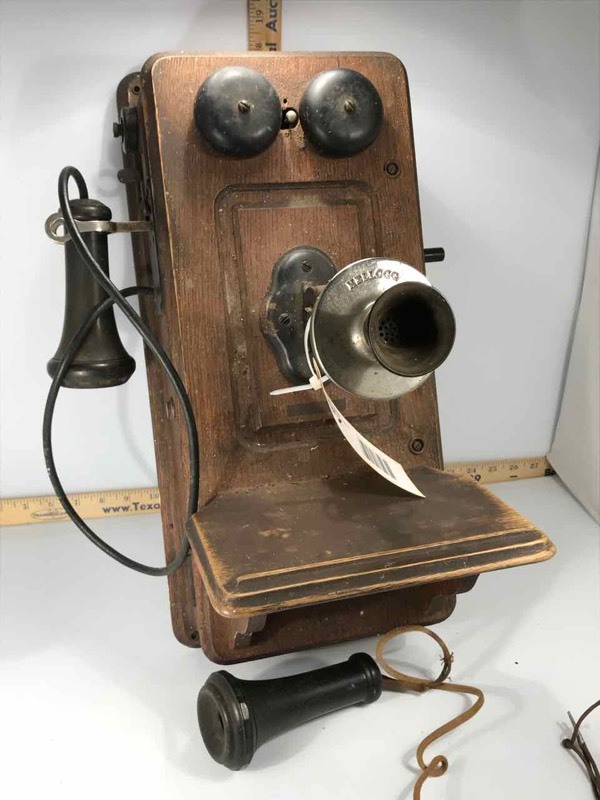 lot 97 image: Antique Kellogg Oak Wall Phone