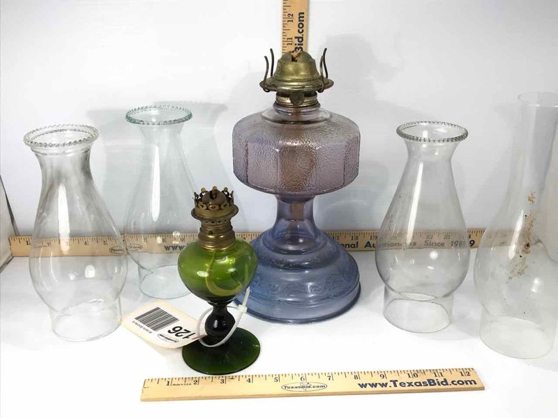 lot 126 image: (2) Oil Lamps, (3) Shades