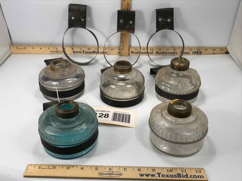 lot 128 image: (5) Antique Oil Lamps (glass)
