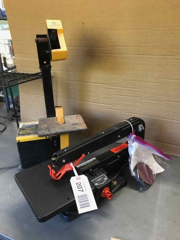 lot 207 image: Sears Scroll Saw (new), Rockwell Sander-Grinder (used)