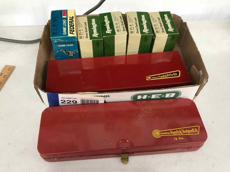 lot 229 image: Shotgun Lot Shells (20 & 12), Cleaning Kit, Empty Cleaning Kit