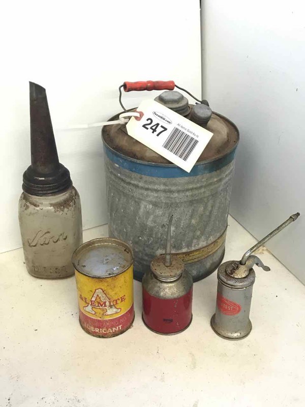 lot 247 image: Oil Spout, Grease Can, Oil Can, Small Kerosen Can