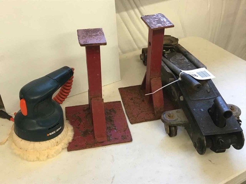 lot 248 image: Portable Floor Jack, (2) Jack Stands, Electric Buffer