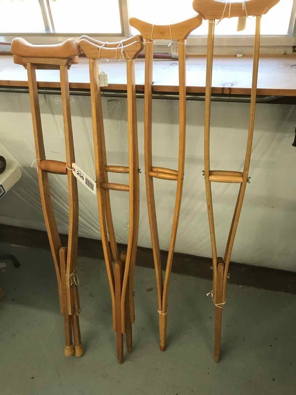 lot 250 image: (4 pair) Wood Crutches