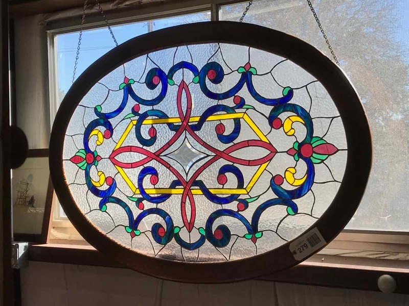 lot 279 image: Just Lovely  Large Oval Framed Stained Glass