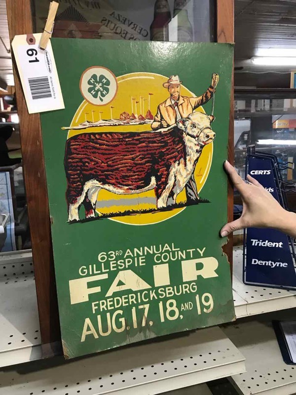 lot 61 image: Vintage Cardboard Sign 63rd Annual Gillespie County Fair Fredericksburg Aug 17 18 and 19