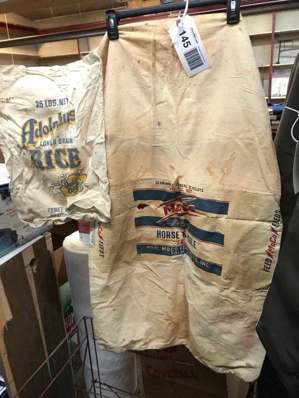 lot 145 image: (2) Old Feed & Grain Bags (has damage)