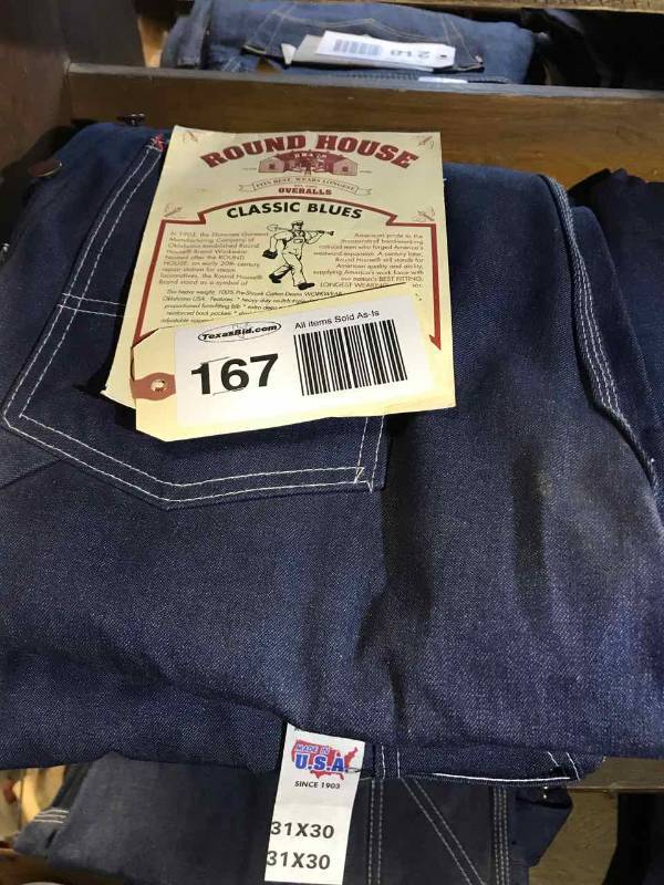 lot 167 image: Bib Overall, Round House Denim (2) 31 x 30