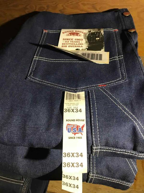 lot 172 image: Bib Overall, Round House Denim (2) 36 x 34