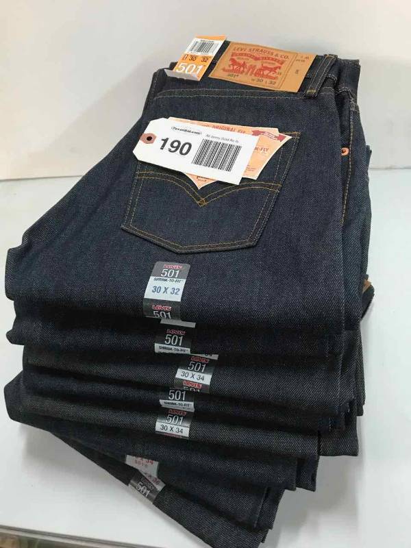 lot 190 image: Levi Strauss & Co. 501 Button Fly Jeans (8) 2-30x32, 5-30x34, 1-30x36