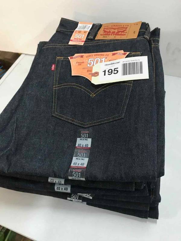 lot 195 image: Levi Strauss & Co. 501 Button Fly Jeans (6) 3-40x40, 2-42x36, 1-42x38 Big & Tall