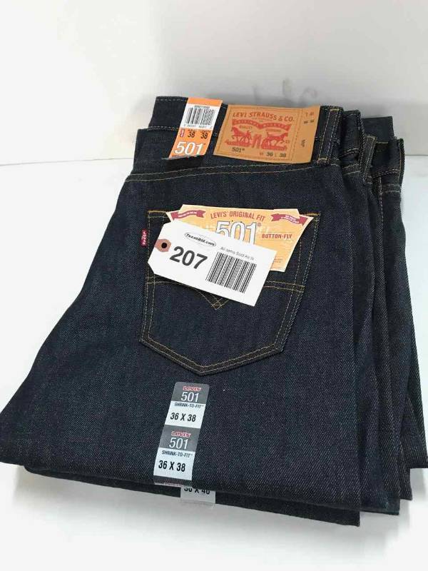 lot 207 image: Levi Strauss & Co. 501 Button Fly Jeans (3) 2-36x38, 1-36x40