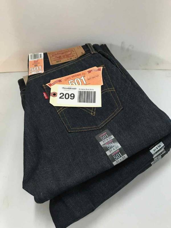 lot 209 image: Levi Strauss & Co. 501 Button Fly Jeans (5) 1-31x33, 3-31x34, 1-31x36