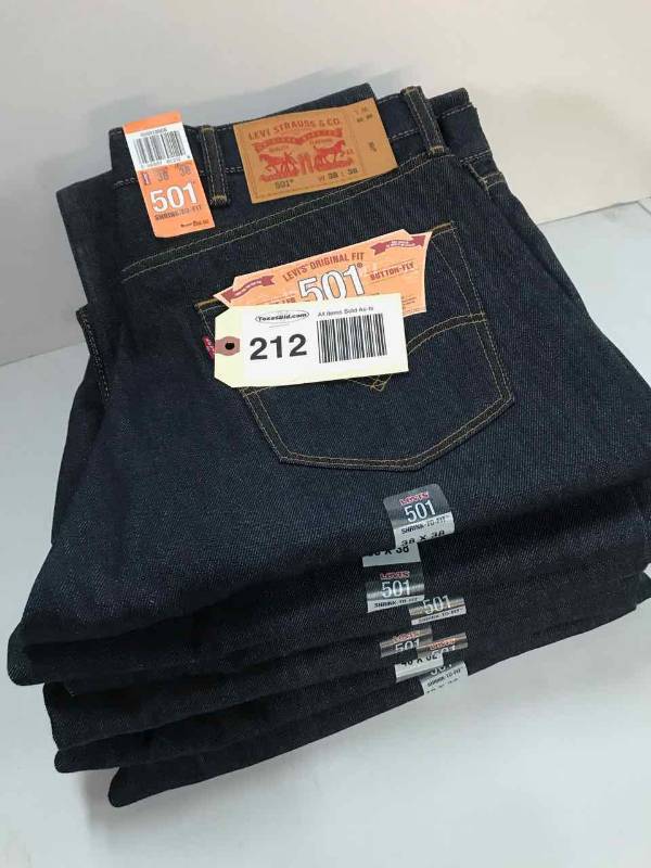 lot 212 image: Levi Strauss & Co. 501 Button Fly Jeans (7) 2-38x38, 3-38x40, 2-40x32