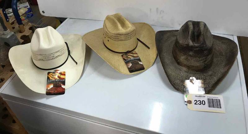 lot 230 image: (3) Lonestar Straw Cowboy Hats