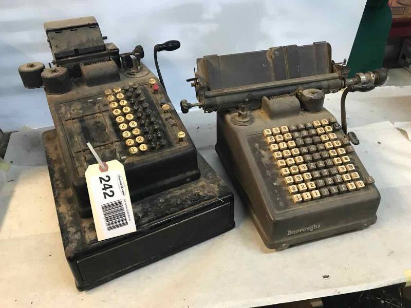 lot 242 image: (2) Vintage Burroughs Machines Cash Registering, Adding Machine