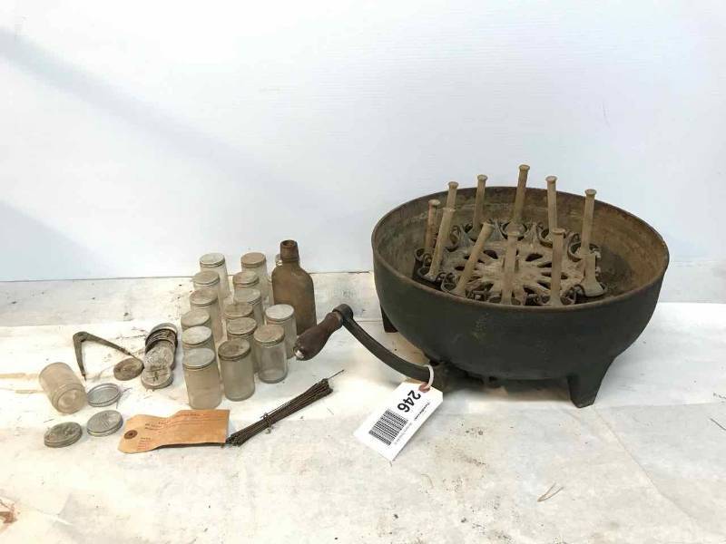 lot 246 image: Antique Centrifuge & Old Bottles (missing top)