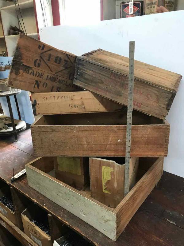 lot 261 image: Asst. Wood Boxes, Panel, Ruler
