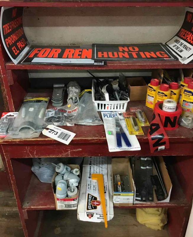 lot 273 image: Fencing Supplies Stretchers, Hinges, Marking Chalk, Signs, Etc.