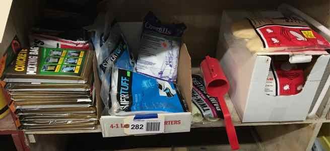 lot 282 image: Plastic Dropcloths, Painting Mits, Concrete Mixing Bags, Rollers, Etc.