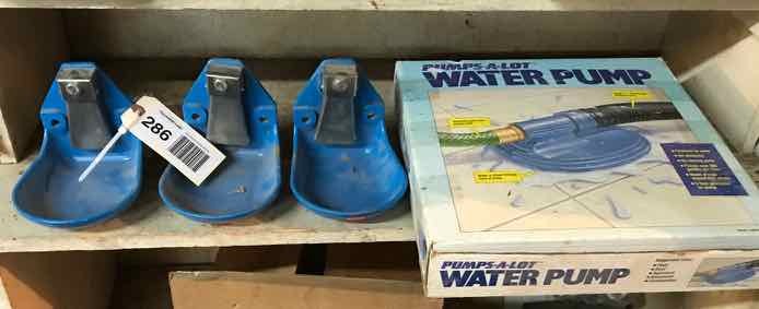 lot 286 image: (3) Trojan Bowls, (1) Water Pump