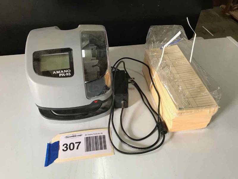 lot 307 image: Time Clock Amano PIX-95 & Punch Cards