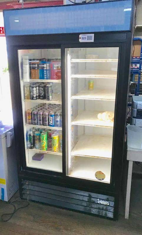 lot 323 image: Superior Reach-In Lighted Cooler Merchandiser (MT38, sliding glass doors)