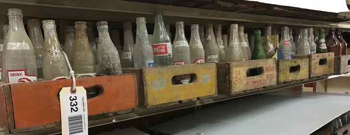 lot 332 image: (6) Wood Soda Crates & Bottles